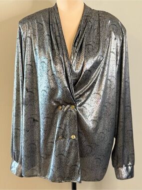 Notations Woman vintage top silver shimmery feather patterned SZ 18W